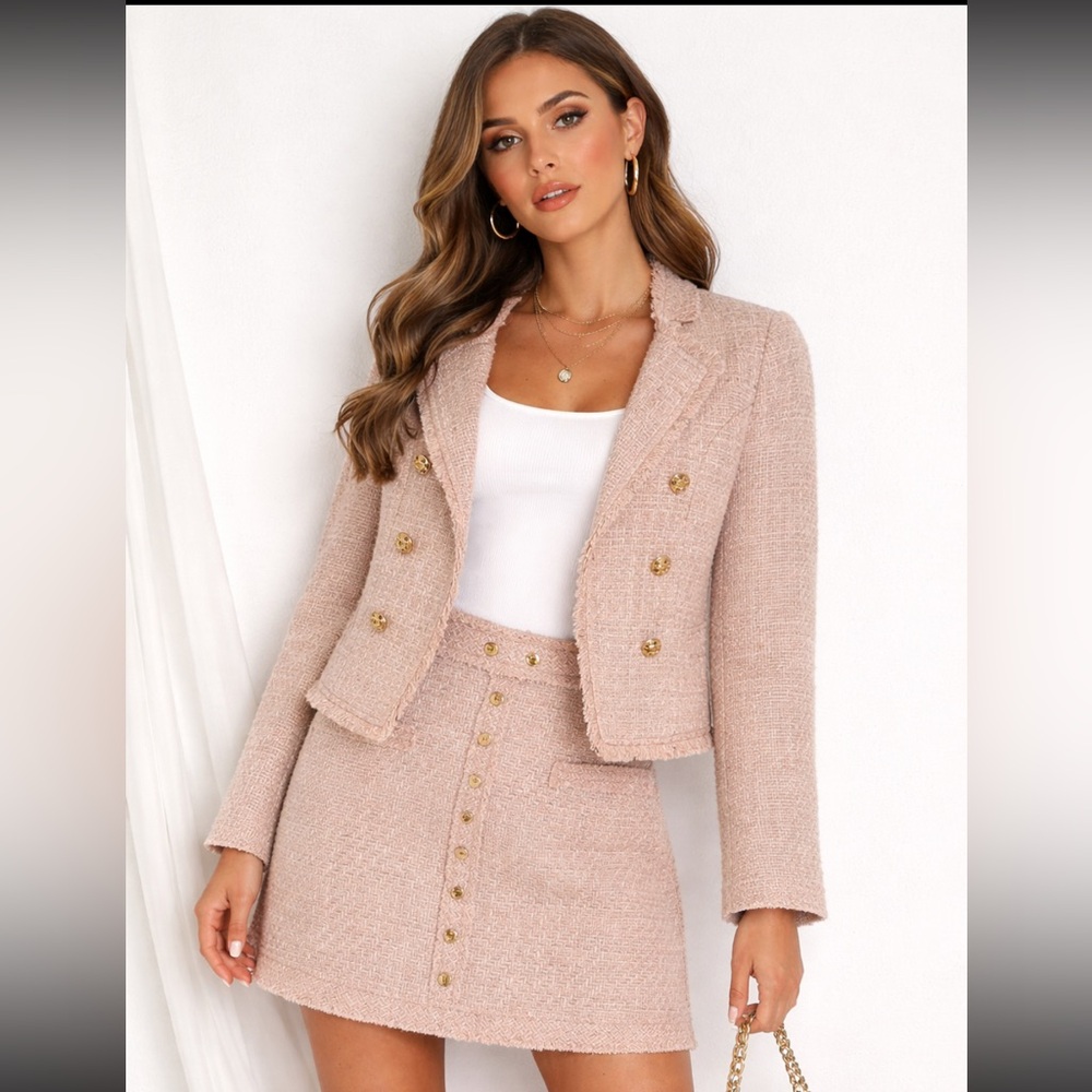 Tweed Dusty Rose Blazer and Skirt, NWOT